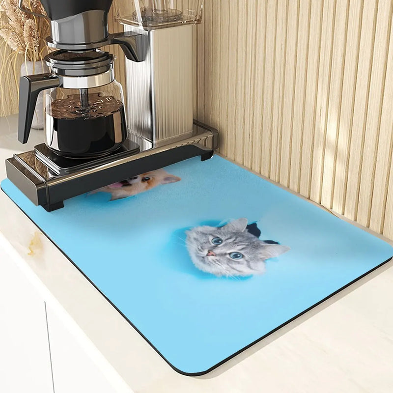 Axyaa Cute Cat Pattern Non-Slip Diatomaceous Earth Placemats Mats