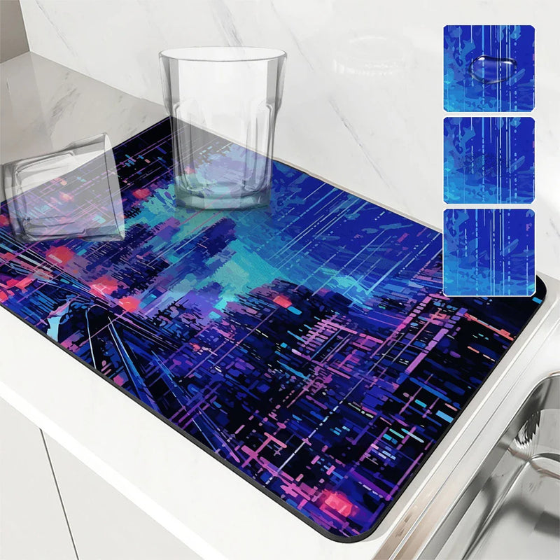 Axyaa Urban Kitchen Absorbent Mat: Antiskid, Quick Dry, Drain Pad for Tableware