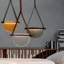 Axyaa Gray Amber Clear Glass Pendant Lamp - Handcrafted Modern Leather Designer Lighting for Bedroom and Living Room