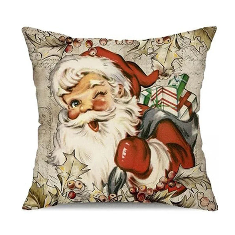 Axyaa Christmas Holiday Pillow Covers 18x18inch Retro Winter Decor for Home