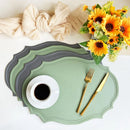 Axyaa Pea Green Faux Leather Placemats - Set of 4/10 Elliptical Table Mats