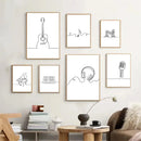 Axyaa Abstract Piano Headset Guitar Line Wall Art Canvas Minimalist Print for Living Room