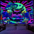 Axyaa Psychedelic Skull Head UV Reactive Tapestry Wall Hanging