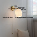 Axyaa White Glass LED Wall Light with Pull Chain Switch & Copper Base
