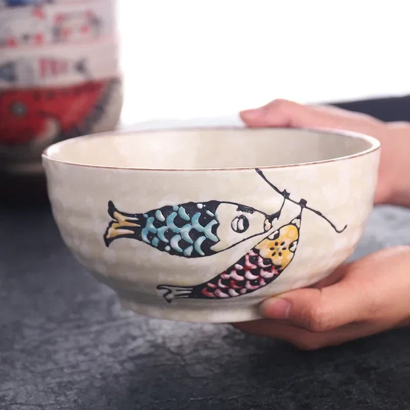 Axya 7-inch Hand-painted Ceramic Ramen Bowl, Large Noodle Bowl for Home and Restaurant