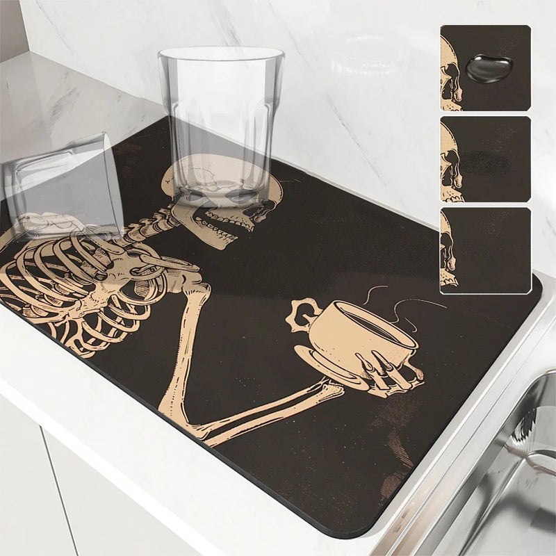 Axyaa Vintage Skull Coffee Absorbent Drying Mat for Kitchen Tables