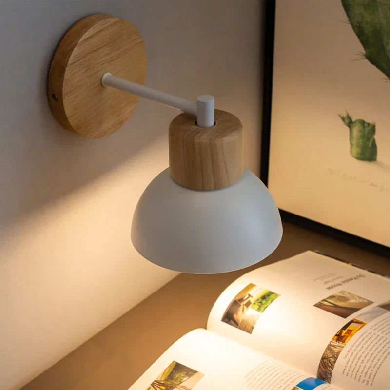 Axyaa Nordic LED Wooden Iron Wall Sconce for Bedroom, Balcony & Staircase