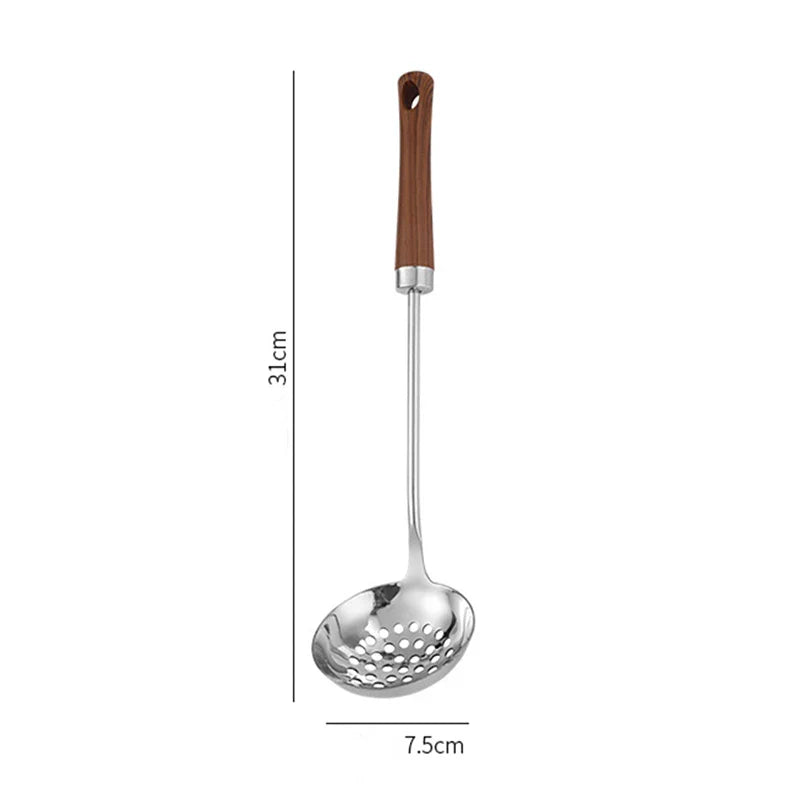 Axyaa Wooden Handle Skimmer Ladle Stainless Steel Tablespoons