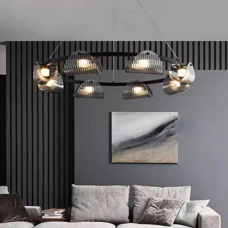Axyaa Smoky Gray Glass Chandelier Pendant Light - Luxury Living Room LED Luminarias