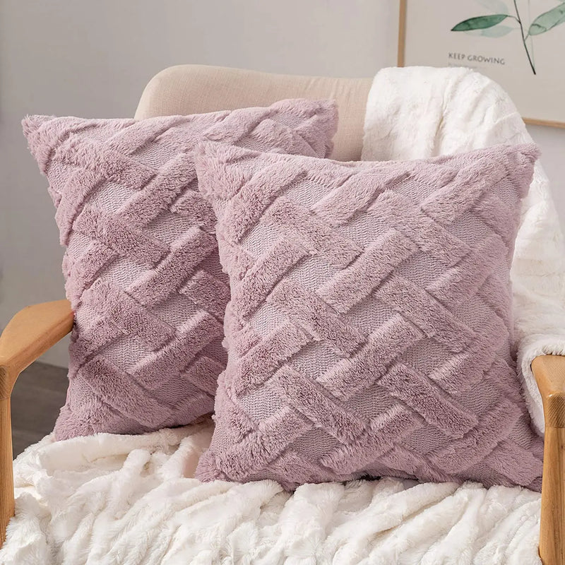 Rustic Embroidered Faux Wool Pillowcase for Sofa Living Room by Axyaa