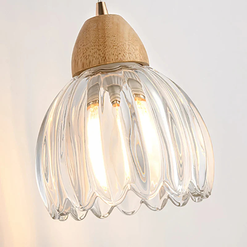 Axyaa Clear Glass Ceiling Light with Wood E27 Bulb for Bedroom, Dining Room, Hallway