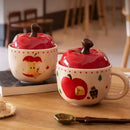 Axyaa Apple Ceramic Mug with Lid, Spoon - 400ml Capacity
