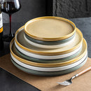 Axyaa Round Ceramic Steak & Dessert Plates Set - Vintage Restaurant Tableware