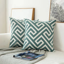 Axyaa Grey Blue/White Geometric Floral Embroidered Cushion Cover 45x45cm