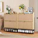 Axyaa Shoe Cabinet Duo: Wooden Narrow Storage, 2 Flip Drawers, Freestanding Organizer