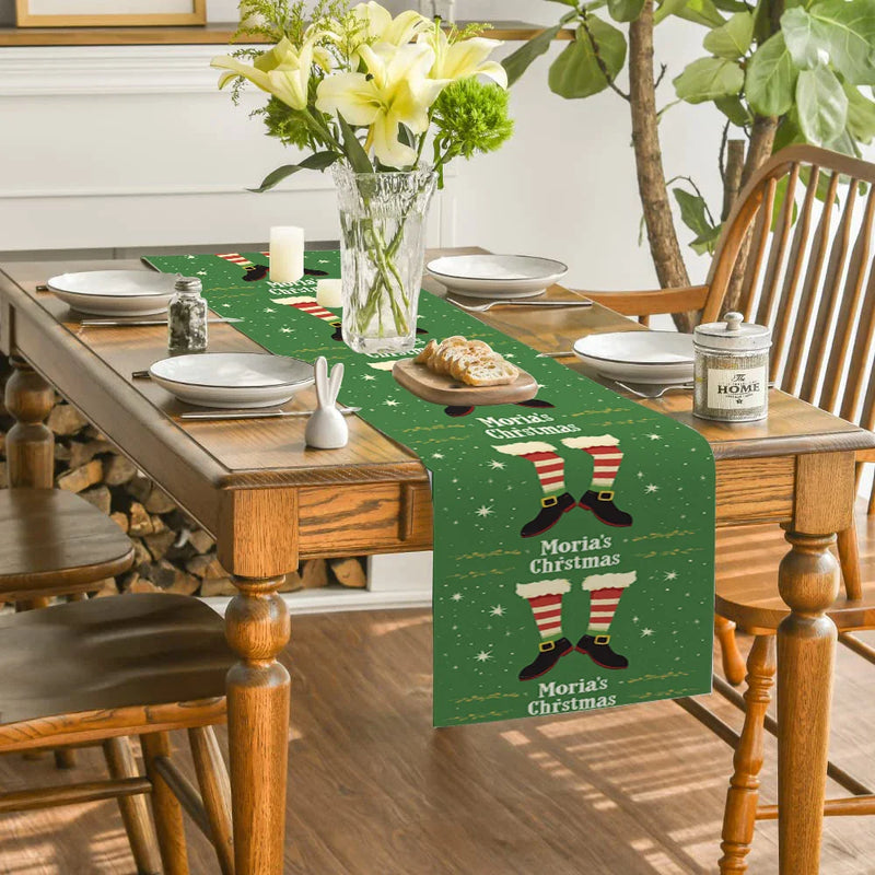 Christmas Shoes Snow Point Table Runner by Axyaa - Farmhouse Dining & Wedding Party Decor