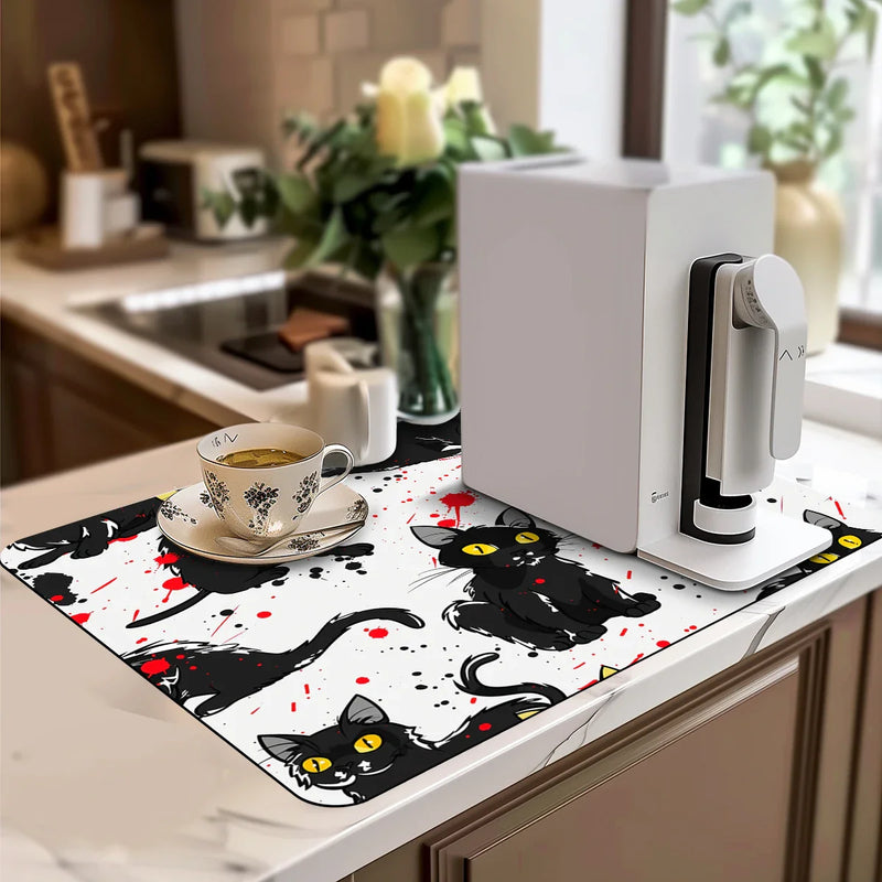 Watercolor Large Kitchen Drain Pad Quick Dry Absorbent Anti-slip Drying Mat by Axyaa
