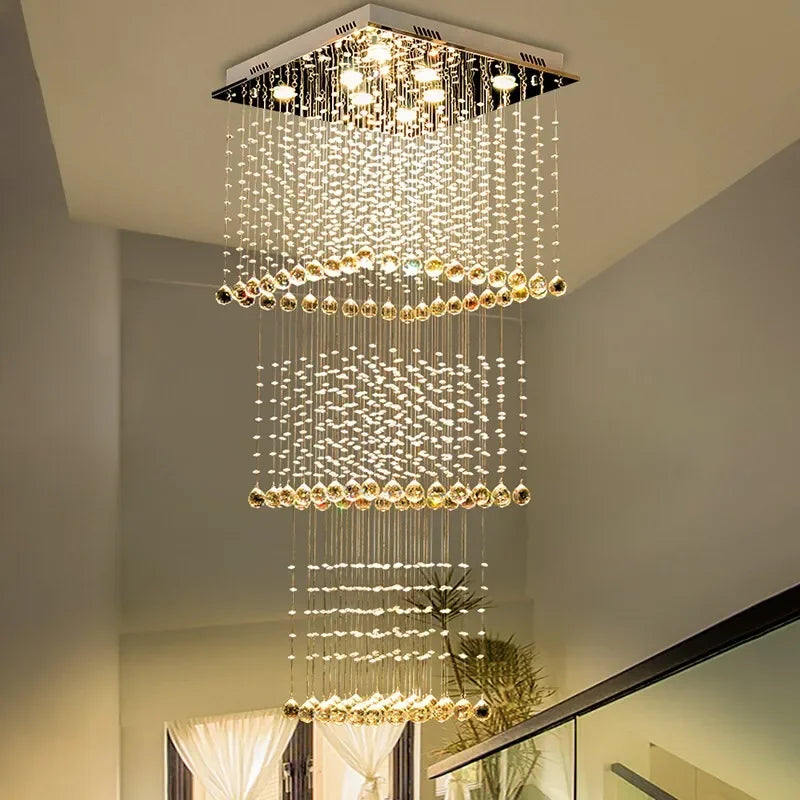 Axyaa Luxury Crystal Teardrop Chandelier for Long Stair Pendant Light