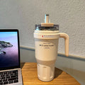 Axyaa Stainless Steel Straw Thermos Bottle Portable Handle Insulation Coffee Mug