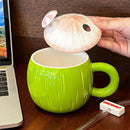Axyaa Coconut Coffee Cup: Cute Kawaii Ceramic Mug With Lid, 130ml