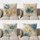 Axyaa Elegant Blue & White Flowers Gold Accent Cushion Cover