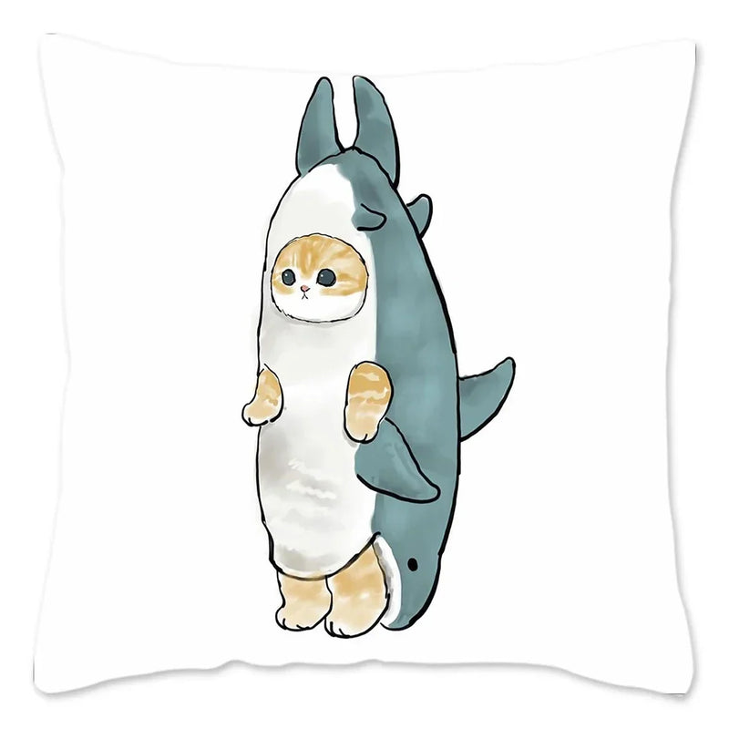 Axyaa Cat Shark Pillow Case: Kawaii Sofa Cushion Cover 45x45cm