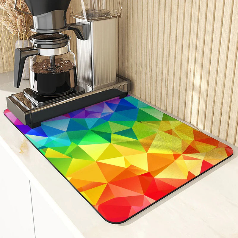 Pride Moon Rainbow Geometric Non-Slip Kitchen Drying Mat by Axyaa