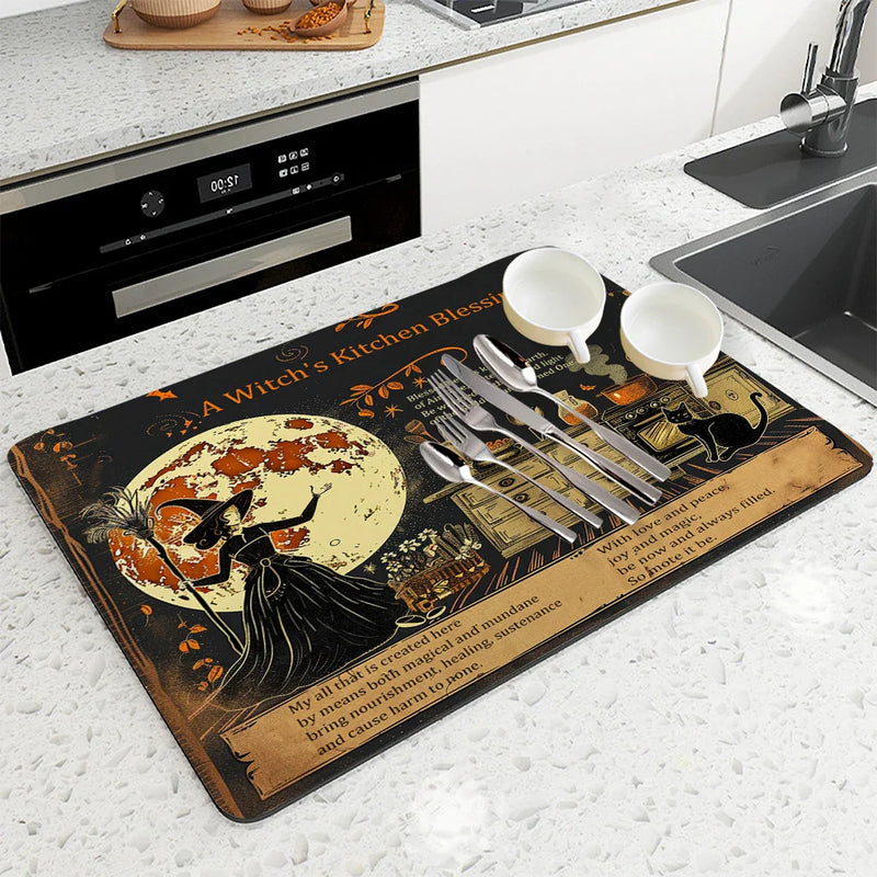 Axyaa Halloween Kitchen Draining Mat Absorbent Anti-slip Quick Dry Bathroom Drain Pad
