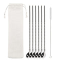 Axyaa Twisted Straw Spoon Set: 6pcs Reusable Stainless Steel Straws, Gold Tea Scoop, Black Dinnerware