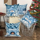 Axyaa Winter Christmas Pillow Cover - Snowman, Tree & Fireplace Design
