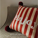 Axyaa Red Striped Velvet Sofa Pillow for Festive Living Room Decor