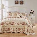 Axyaa Antique Rose Cotton Bedspread Set, Queen, Ecru, 3-Piece