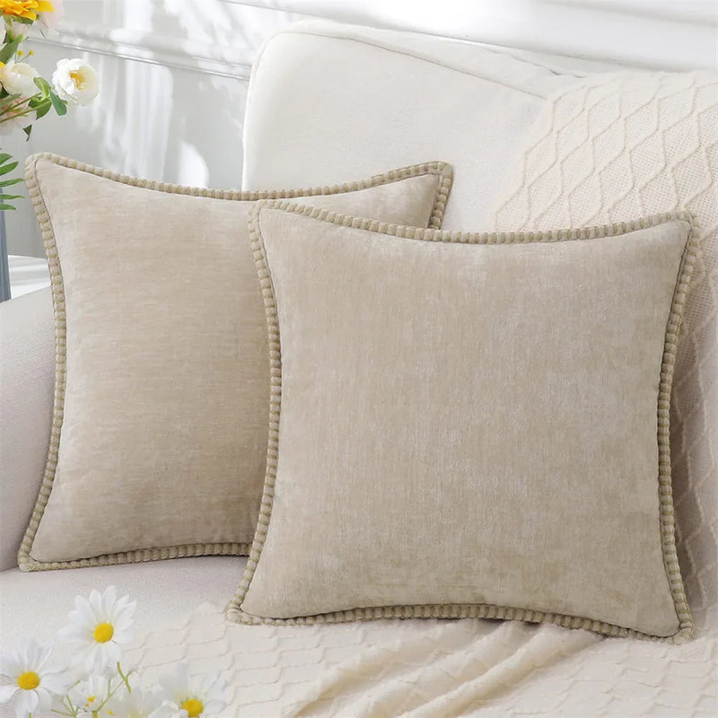 Axyaa Chenille Velvet Cushion Cover 50x50cm Soft Stitched Edge Decor Pillowcase