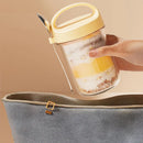 Axyaa Glass Breakfast Cup with Lid and Spoon - Leakproof Oats Container