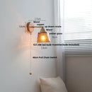 Axyaa Wood Canopy LED Wall Lights Amber Glass Sconce Nordic Modern Bedside Lamp