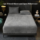 Axyaa Plush Velvet Fitted Sheet Set 3-Piece - High Quality Soft Mattress Cover & Pillowcase