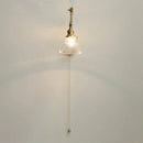 Axyaa Brass Swing Arm LED Wall Light Fixture with Pull Chain Switch, Modern Clear Glass Bedside Lamp
