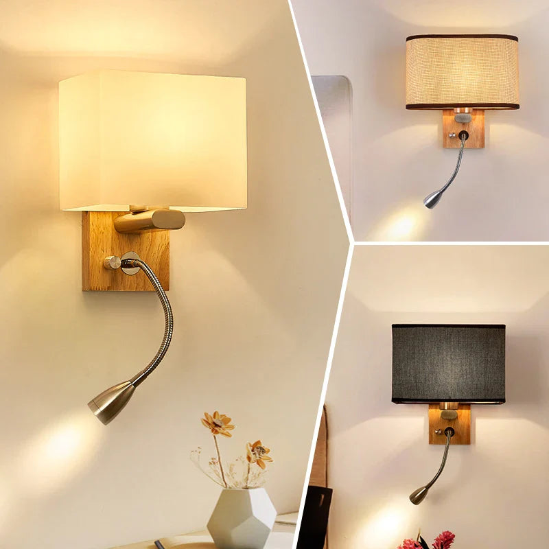 Axyaa Wood Iron LED Wall Lamp for Living Room Bedroom Sconce Nightlight