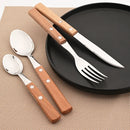 Axyaa Wood Handle Cutlery Set - Stainless Steel Dinnerware Fork Knife Spoon Set