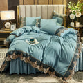 Luxury European Embroidery Four Piece Set by Axyaa - Polished Solid Color & Lace Bed Skirt