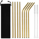 Axyaa Stainless Steel Straw Set for Drinks - 8 Pcs Straight Curved Juice Milk Tea Bar Party Kit