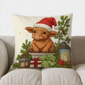 Festive Highland Cow Christmas Pillow Cover for Sofa, Bedroom, Car - Axyaa