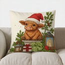 Festive Highland Cow Christmas Pillow Cover for Sofa, Bedroom, Car - Axyaa