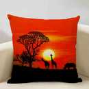Axyaa Sunset Africa Wildlife Linen Cushion Cover elefunt Giraffe Scenic Home Decor