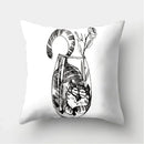 Axyaa Black & White Cat Pattern Cushion Cover for Living Room, Bedroom & Sofa