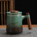 Axyaa Retro Ceramic Tea Cup with Wooden Handle, Filter, Creative Design, Office Gift