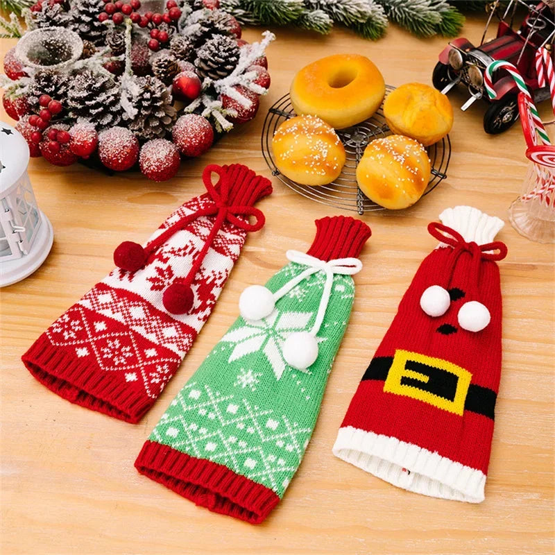 Knitted Snowflake Elk Christmas Wine Bottle Cover by Axyaa