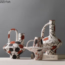 Axyaa Abstract Stripes Ceramic Vase with Artificial Flowers for Desk Decoration