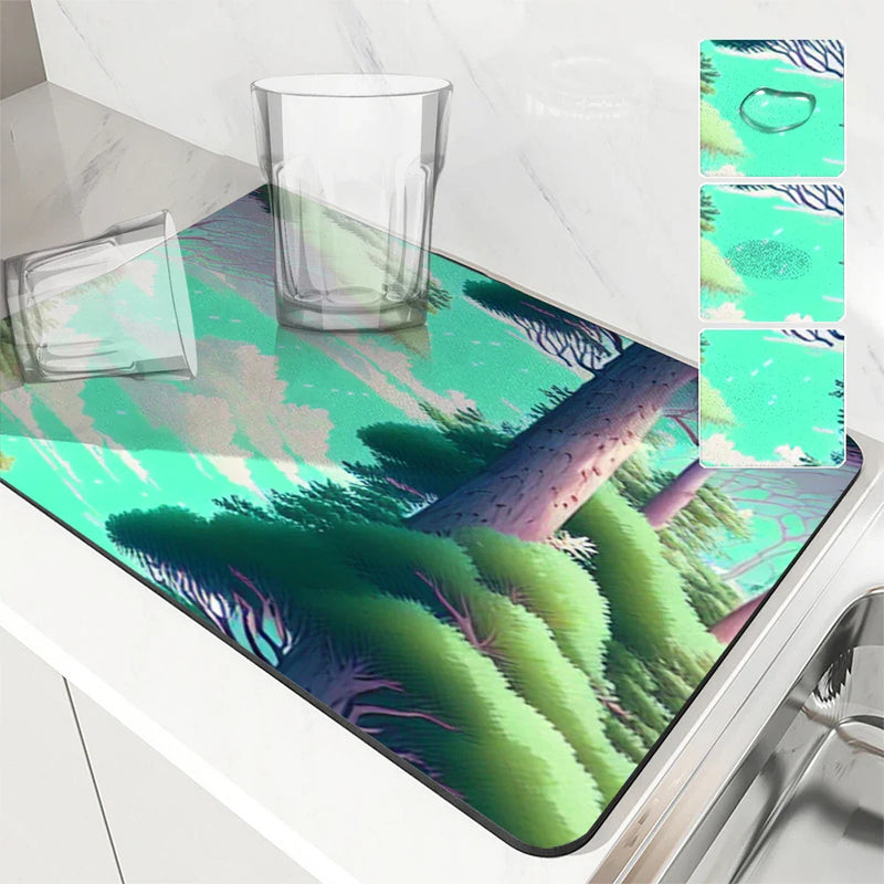 Axyaa Diatoms Kitchen Drain Mat for Coffee Bar and Tableware Counter
