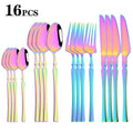 Colorful 16pcs Cutlery Set Mirror Stainless Steel Flatware by Axyaa
